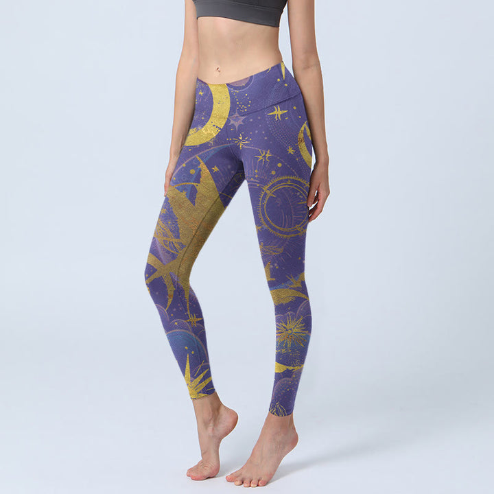 Leggings de yoga para mujer con estampado de Buddha Stones, luna, sol y estrellas - Violeta oscuro - US18，UK/AU22，EU50 (4XL) - image 1