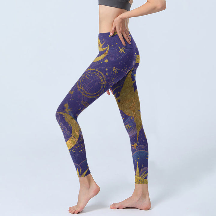 Leggings de yoga para mujer con estampado de Buddha Stones, luna, sol y estrellas - image 2