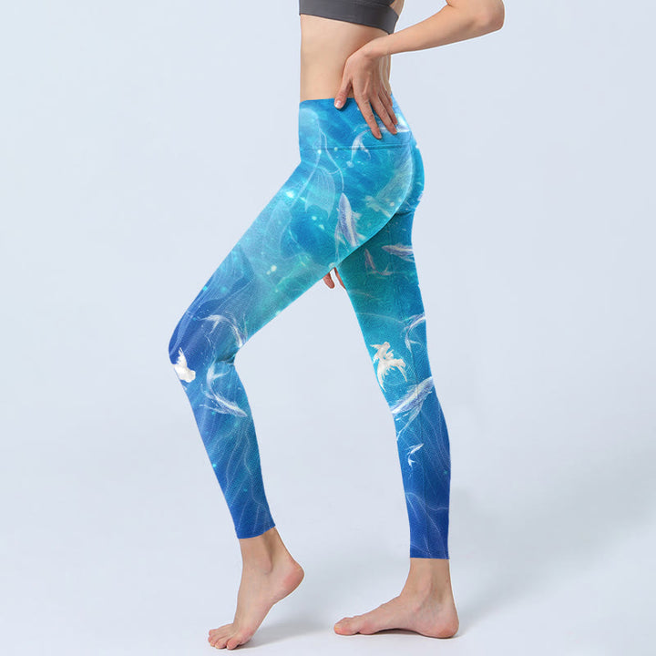 Leggings deportivos con estampado de peces en el océano y Buddha Stones para mujer - image 3