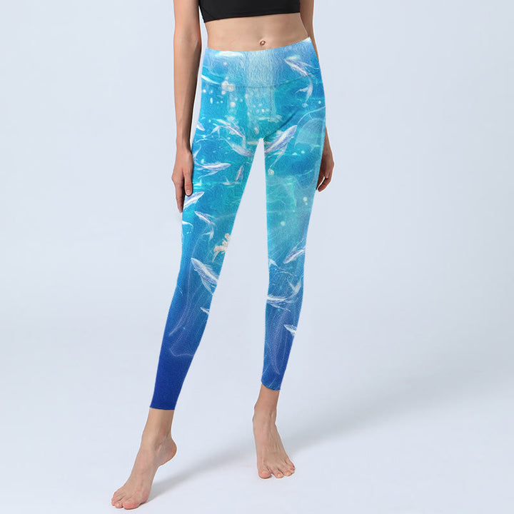 Leggings deportivos con estampado de peces en el océano y Buddha Stones para mujer - image 5