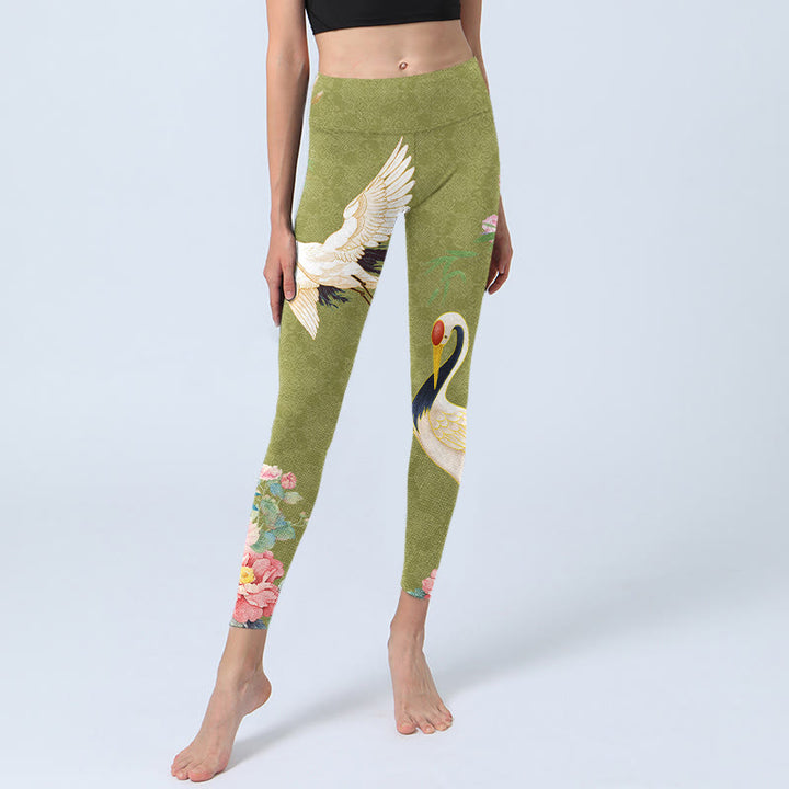 Leggings de yoga para mujer con estampado de bambú, pájaros, hibisco y Buddha Stones - image 6