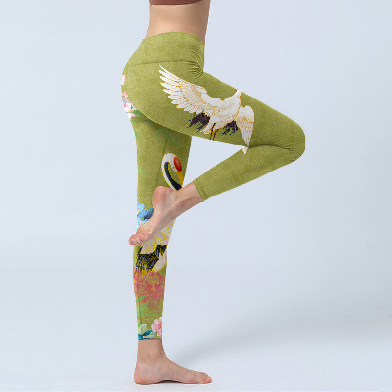 Leggings de yoga para mujer con estampado de bambú, pájaros, hibisco y Buddha Stones - image 4