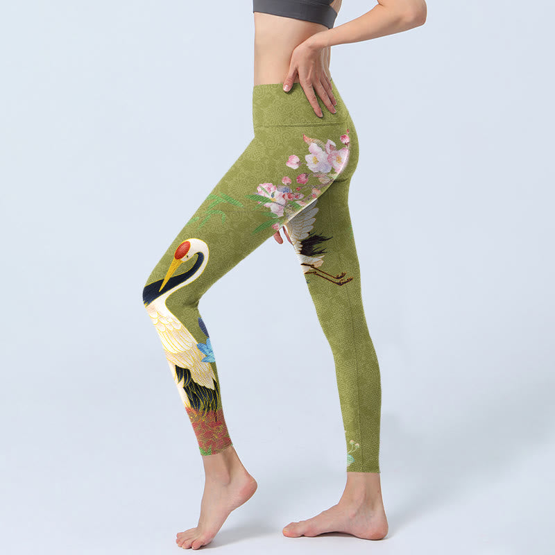 Leggings de yoga para mujer con estampado de bambú, pájaros, hibisco y Buddha Stones - image 2