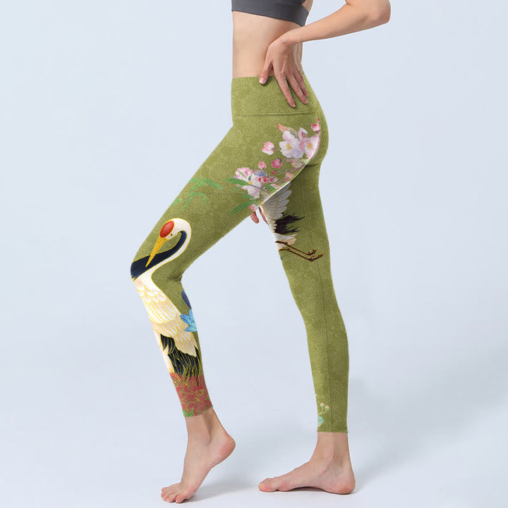 Leggings de yoga para mujer con estampado de bambú, pájaros, hibisco y Buddha Stones - image 2