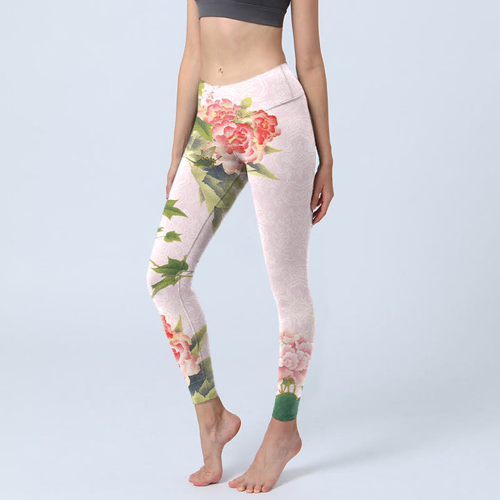 Leggings de yoga para mujer con estampado de flores y hojas de hibisco y Buddha Stones - Rosa - US18，UK/AU22，EU50 (4XL) - image 1