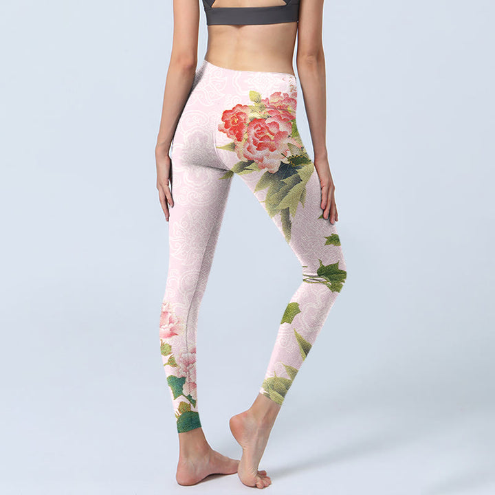 Leggings de yoga para mujer con estampado de flores y hojas de hibisco y Buddha Stones - image 5