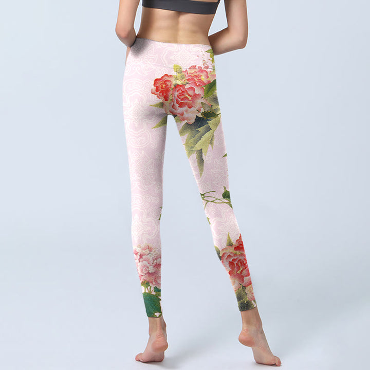Leggings de yoga para mujer con estampado de flores y hojas de hibisco y Buddha Stones - image 7