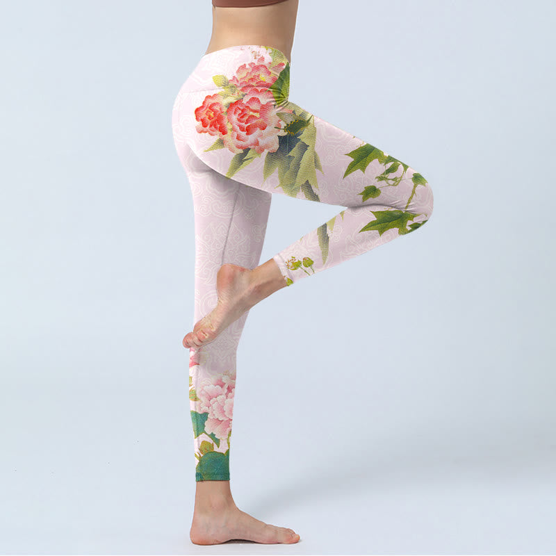 Leggings de yoga para mujer con estampado de flores y hojas de hibisco y Buddha Stones - image 4