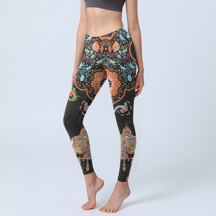 Leggings de yoga para mujer con estampado de nubes auspiciosas y mandalas con Buddha Stones - Negro - US18，UK/AU22，EU50 (4XL) - image 1