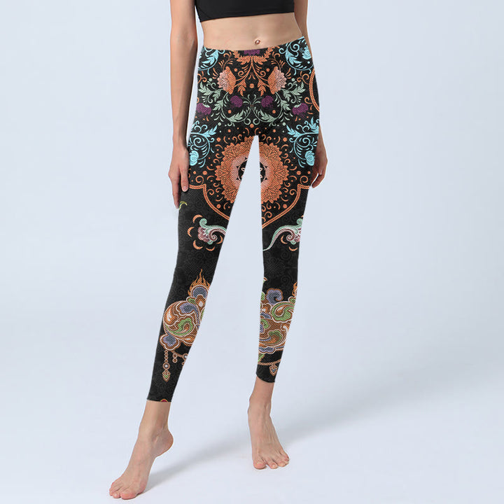 Leggings de yoga para mujer con estampado de nubes auspiciosas y mandalas con Buddha Stones - image 5