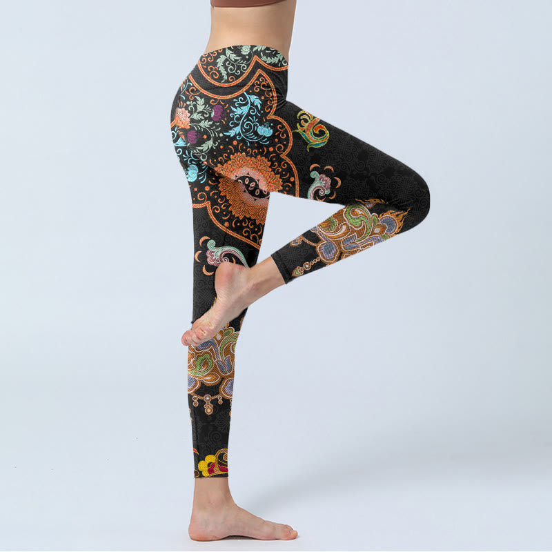 Leggings de yoga para mujer con estampado de nubes auspiciosas y mandalas con Buddha Stones - image 4