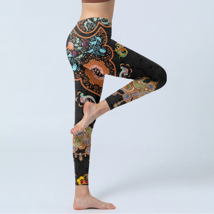 Leggings de yoga para mujer con estampado de nubes auspiciosas y mandalas con Buddha Stones - image 4