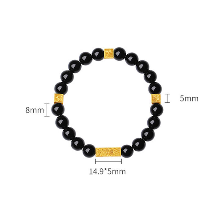 Pulsera de fuerza con forma de cubo y personaje Fu en plata de ley 925 con obsidiana negra y Buddha Stones
