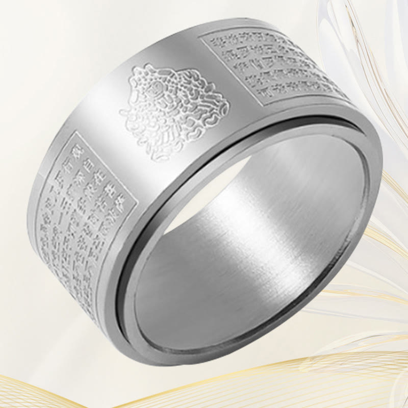Anillo giratorio de acero de titanio tallado con sutra del corazón de Buda con Buddha Stones del zodíaco chino