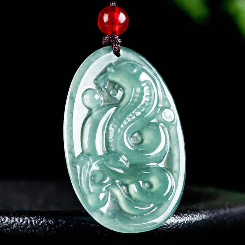 Collar con colgante de jade natural y Buddha Stones con forma ovalada para el año de la serpiente