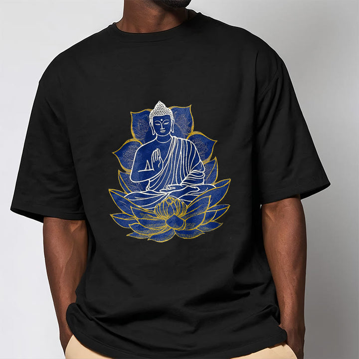 Camiseta de algodón con Buddha Stones y Buda sentado sobre el loto - image 12