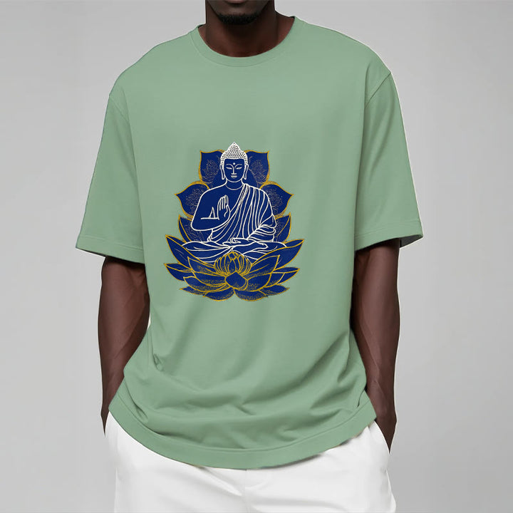 Camiseta de algodón con Buddha Stones y Buda sentado sobre el loto - image 18