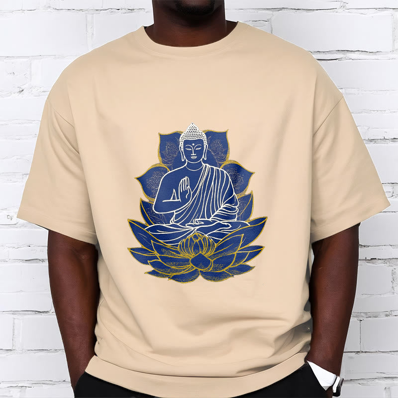 Camiseta de algodón con Buddha Stones y Buda sentado sobre el loto - image 8