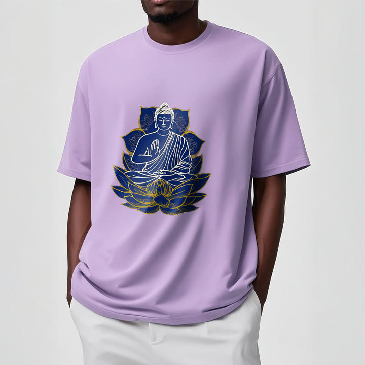 Camiseta de algodón con Buddha Stones y Buda sentado sobre el loto - image 10