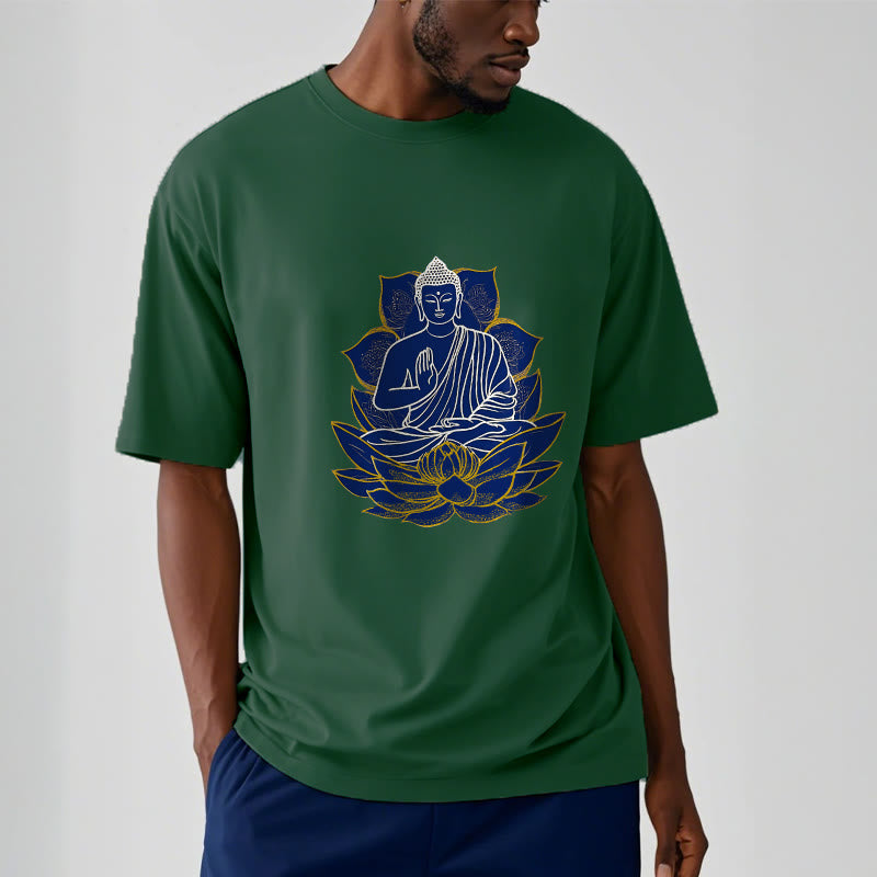 Camiseta de algodón con Buddha Stones y Buda sentado sobre el loto - image 6