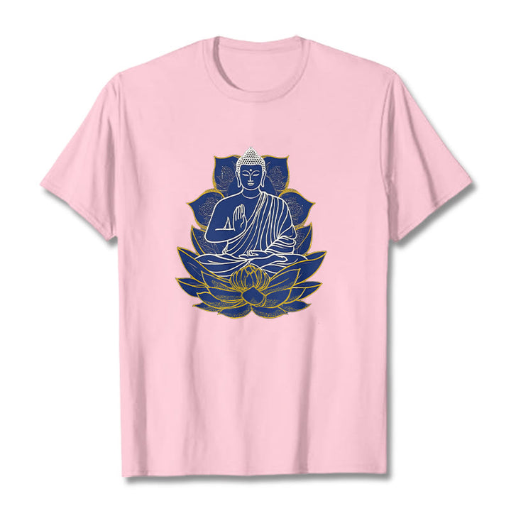 Camiseta de algodón con Buddha Stones y Buda sentado sobre el loto - Rosa claro - 2XL - image 19