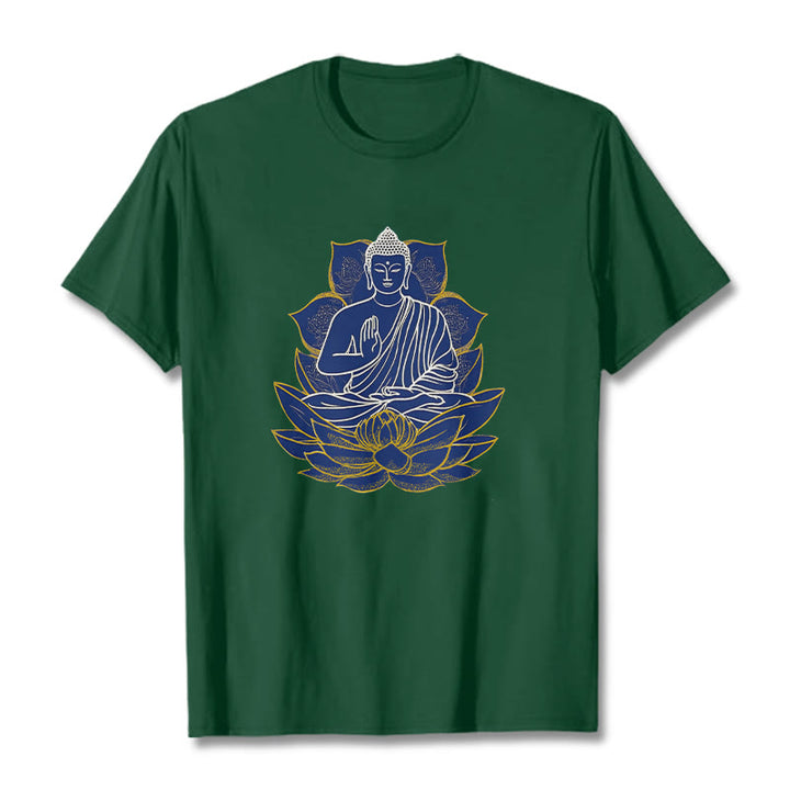 Camiseta de algodón con Buddha Stones y Buda sentado sobre el loto - Verde bosque - 2XL - image 5
