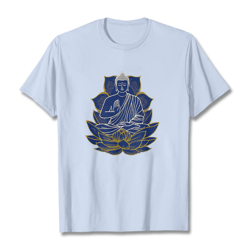 Camiseta de algodón con Buddha Stones y Buda sentado sobre el loto - Cian claro - 2XL - image 16
