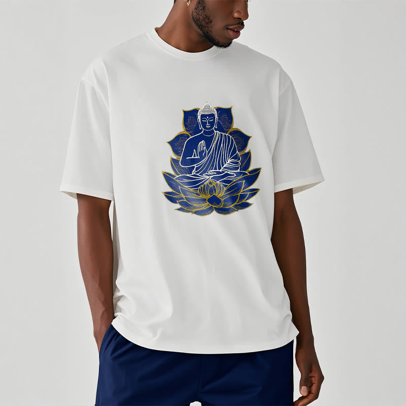 Camiseta de algodón con Buddha Stones y Buda sentado sobre el loto - image 2