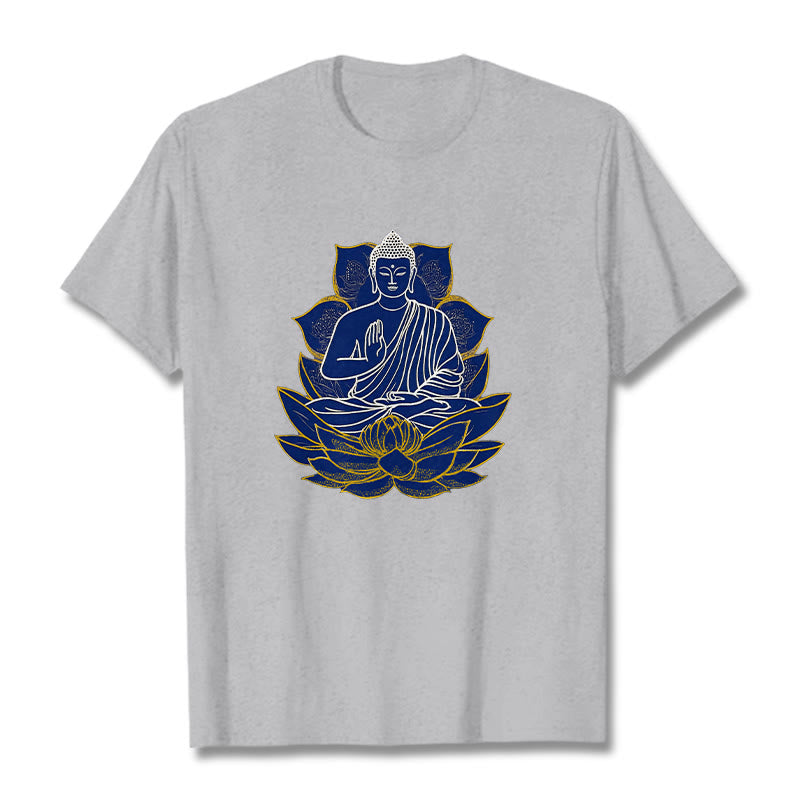 Camiseta de algodón con Buddha Stones y Buda sentado sobre el loto - Gris claro - 2XL - image 15