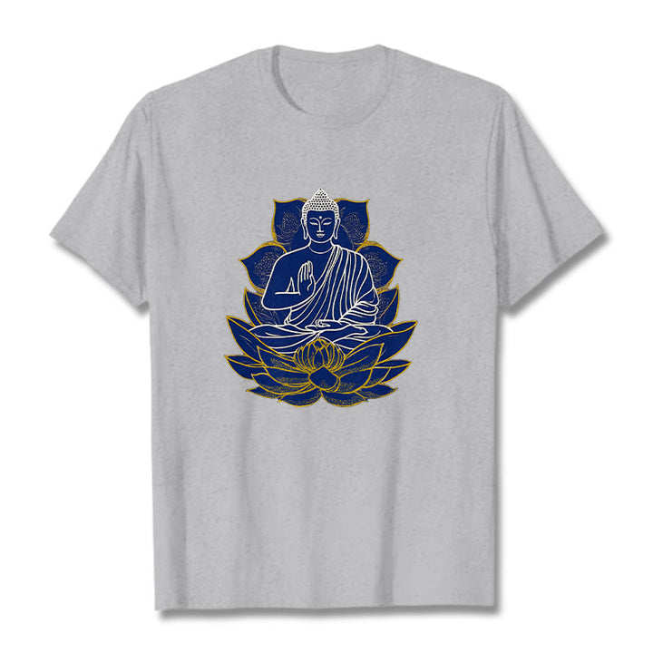 Camiseta de algodón con Buddha Stones y Buda sentado sobre el loto - Gris claro - 2XL - image 15
