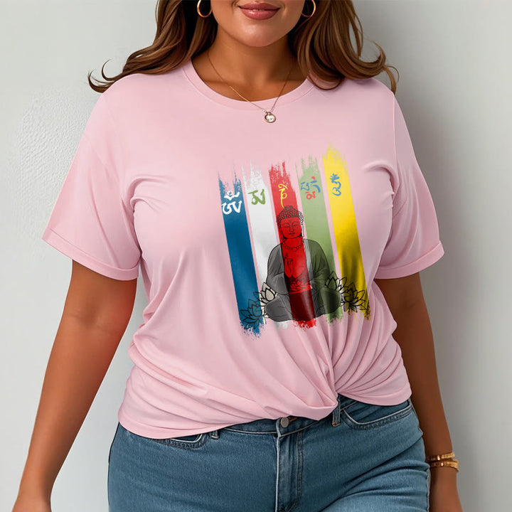 Camiseta de algodón con seis palabras verdaderas de Buddha Stones , "Om Mani Padme Hum", Buda sentado con loto - image 16