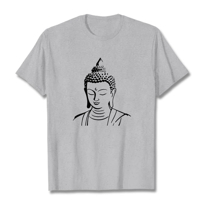 Camiseta de algodón con estampado de cabeza de Buddha Stones de Buda - Gris claro - 2XL - image 14