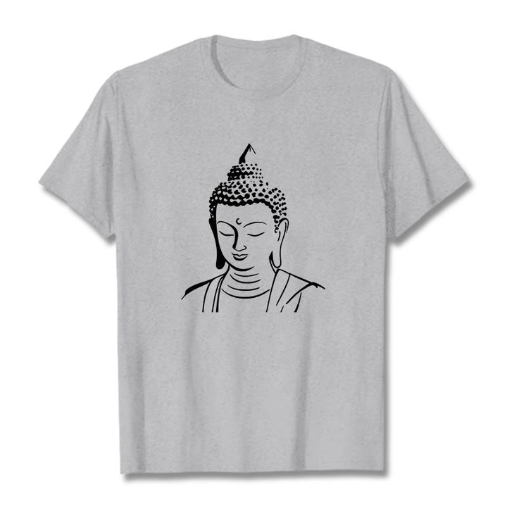Camiseta de algodón con estampado de cabeza de Buddha Stones de Buda - Gris claro - 2XL - image 14