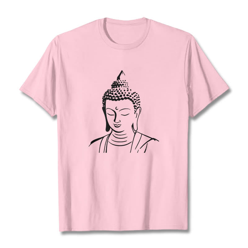 Camiseta de algodón con estampado de cabeza de Buddha Stones de Buda - rosa claro - 2XL - image 18