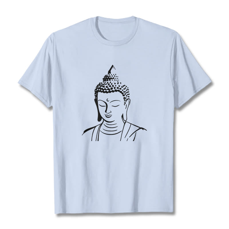 Camiseta de algodón con estampado de cabeza de Buddha Stones de Buda - Cian claro - 2XL - image 16