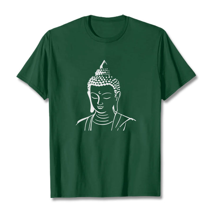 Camiseta de algodón con estampado de cabeza de Buddha Stones de Buda - Verde bosque - 2XL - image 1