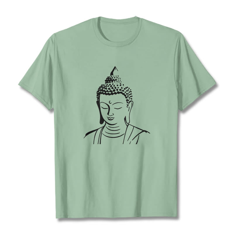Camiseta de algodón con estampado de cabeza de Buddha Stones de Buda - Verde pálido - 2XL - image 17