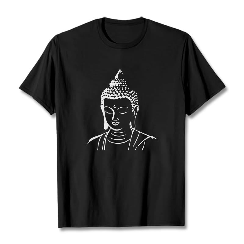 Camiseta de algodón con estampado de cabeza de Buddha Stones de Buda - Negro - 2XL - image 11