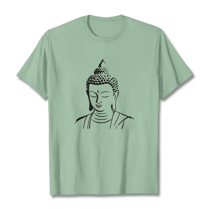 Camiseta de algodón con estampado de cabeza de Buddha Stones de Buda - Verde pálido - 2XL - image 16