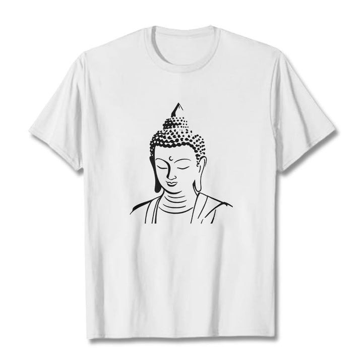 Camiseta de algodón con estampado de cabeza de Buddha Stones de Buda - Blanco - 2XL - image 4