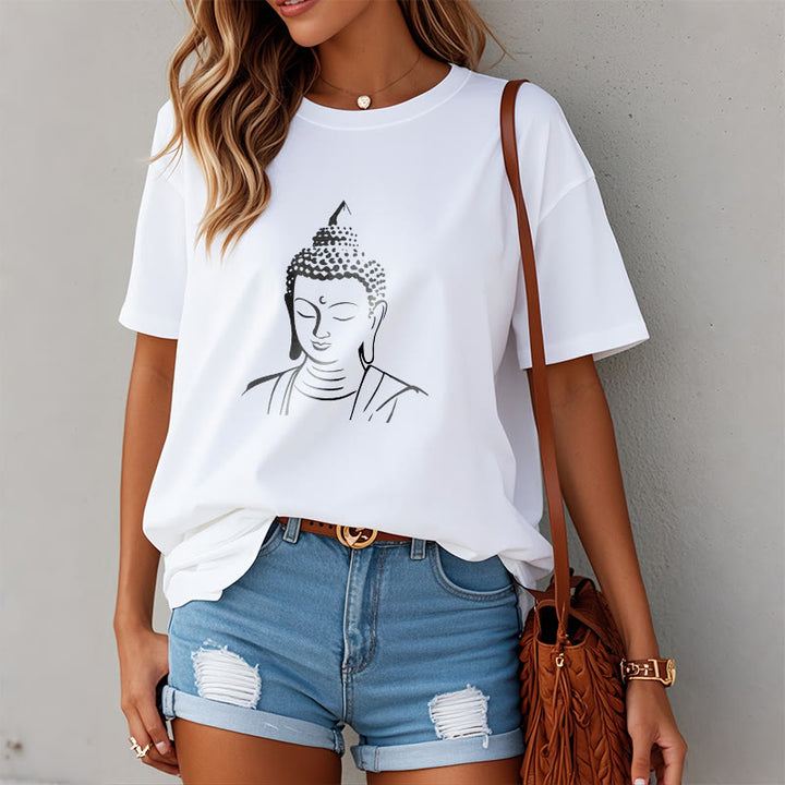Camiseta de algodón con estampado de cabeza de Buddha Stones de Buda - image 6