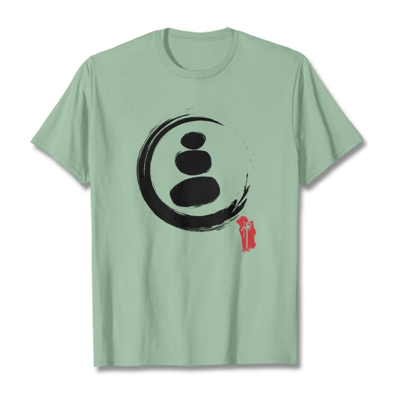 Camiseta de algodón con círculos zen y Buddha Stones - Verde pálido - 2XL - image 18