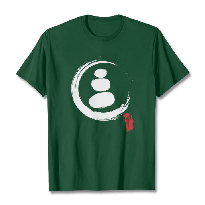 Camiseta de algodón con círculos zen y Buddha Stones - Verde bosque - 2XL - image 7