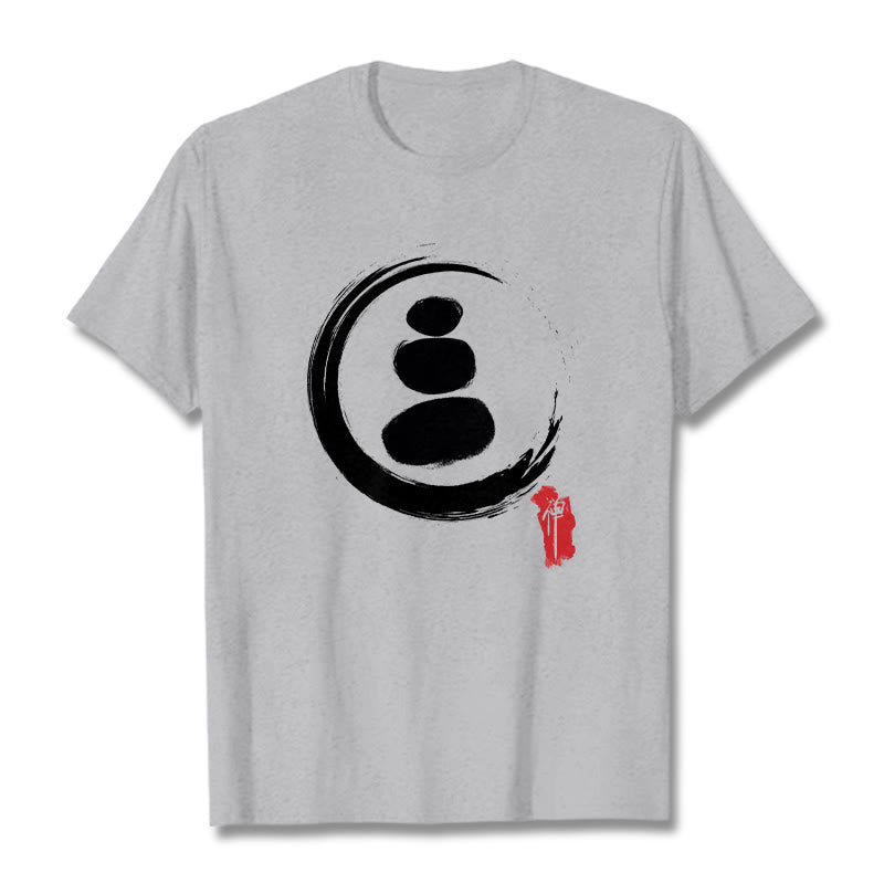 Camiseta de algodón con círculos zen y Buddha Stones - Gris claro - 2XL - image 19