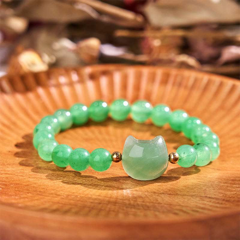 Pulsera de la suerte con cabeza de gato, amatista, aventurina verde, cuarzo rosa, fluorita y Buddha Stones - Aventurina verde (circunferencia de la muñeca: 16-17 cm) - image 7