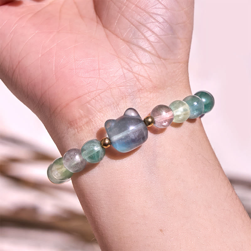 Pulsera de la suerte con cabeza de gato, amatista, aventurina verde, cuarzo rosa, fluorita y Buddha Stones - image 17