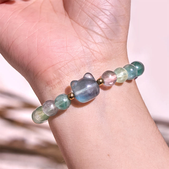 Pulsera de la suerte con cabeza de gato, amatista, aventurina verde, cuarzo rosa, fluorita y Buddha Stones - image 17