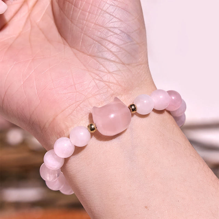Pulsera de la suerte con cabeza de gato, amatista, aventurina verde, cuarzo rosa, fluorita y Buddha Stones - image 13