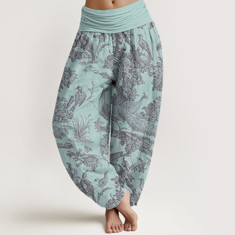 Pantalones harén con cintura elástica para mujer con estampado de ramas de árboles, pájaros y piedras de Buddha Stones - Turquesa pálido - US22，UK/AU26，EU54 (6XL) - image 5