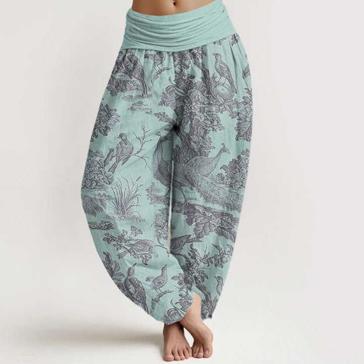 Pantalones harén con cintura elástica para mujer con estampado de ramas de árboles, pájaros y piedras de Buddha Stones - Turquesa pálido - US22，UK/AU26，EU54 (6XL) - image 5